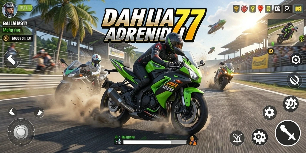 Tangkapan layar gameplay DAHLIA77 yang mendebarkan di ajang balapan motor.