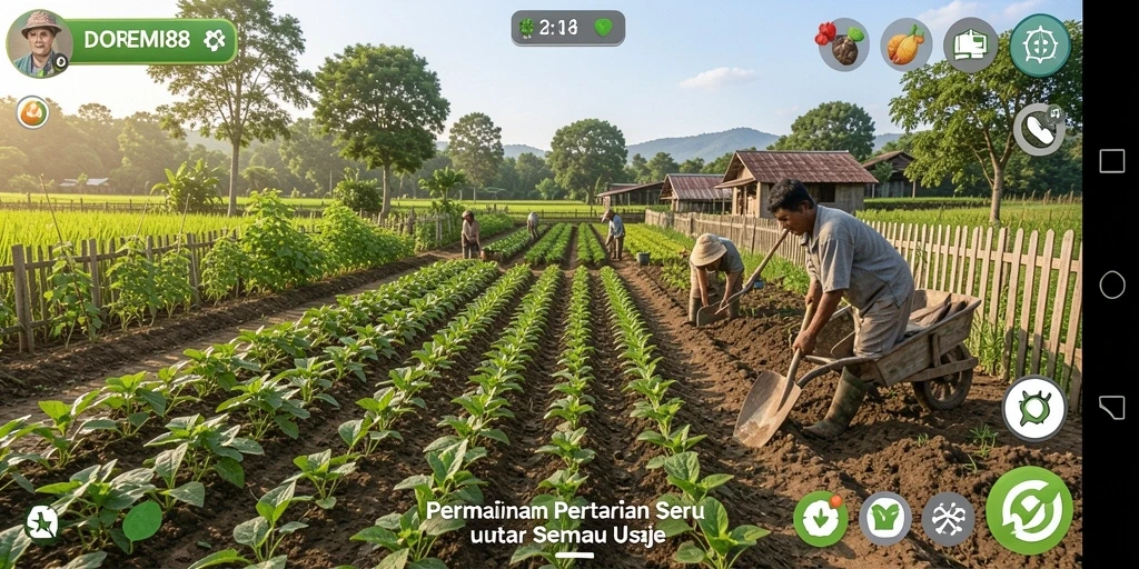 Tampilan permainan DOREMI88 dengan aktivitas bertani yang seru.
