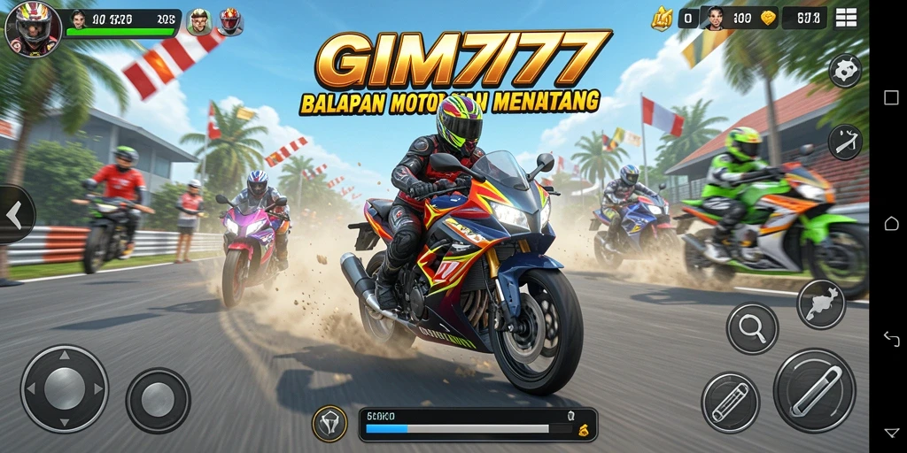 Screenshot GIM777 menampilkan aksi balap motor yang menegangkan.