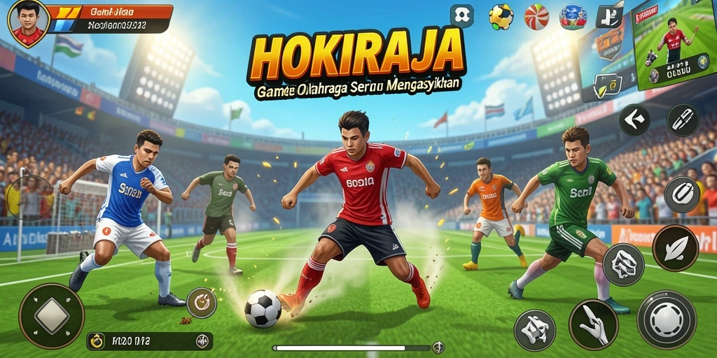 Screenshot HOKIRAJA menunjukkan keseruan pertandingan olahraga yang menantang.
