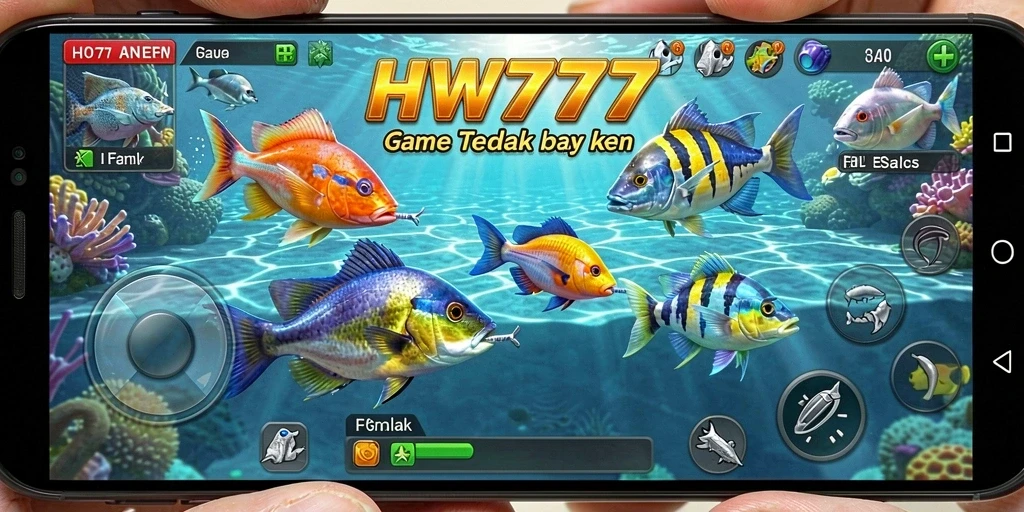 Screenshot gameplay HW777 menampilkan aksi menembak ikan yang seru.