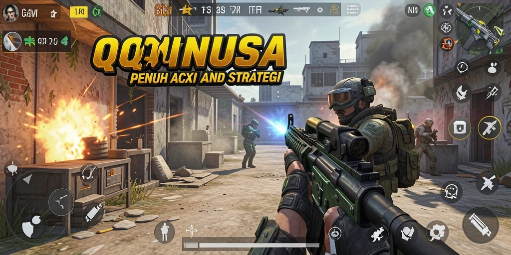 Tampilan gameplay QQNUSA yang menarik dengan aksi FPS yang mendebarkan.