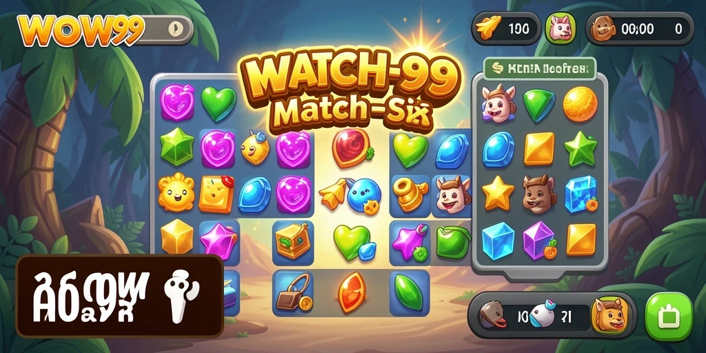 Tampilan screenshot utama WOW99 menampilkan gameplay Match-3 yang seru.